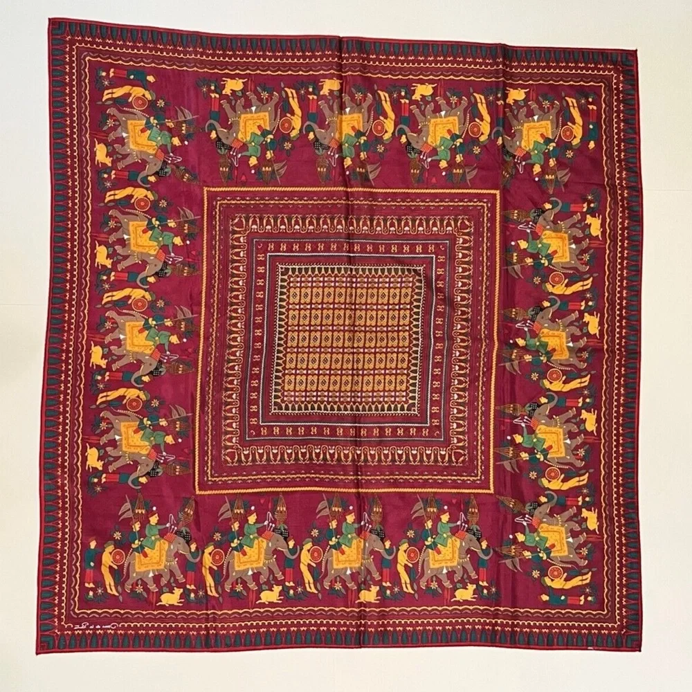 VTG Oscar De La Renta Vibrant Red Tapestry with Elephant Motif - Picture 13 of 13